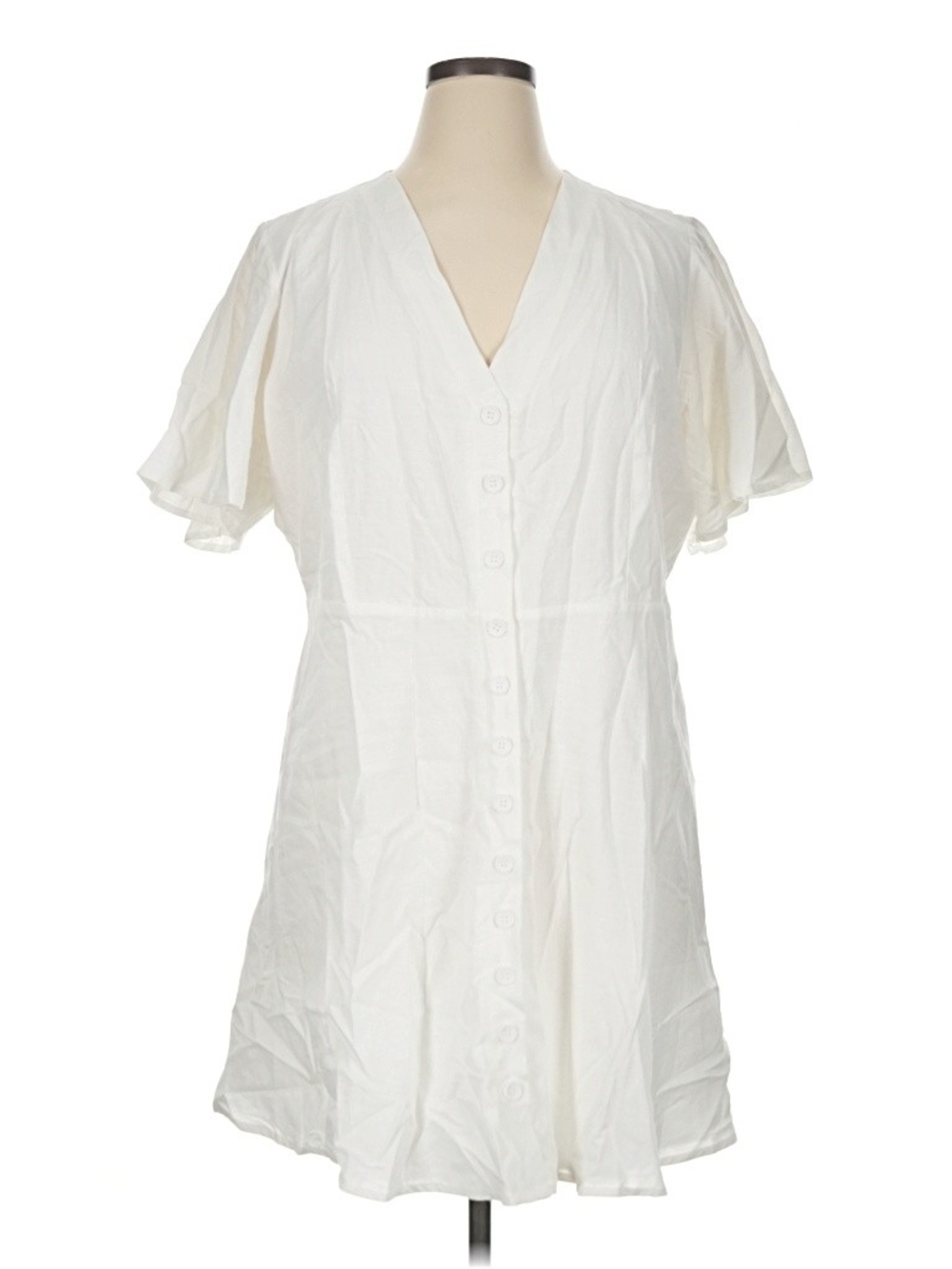 Showpo White V-Neck Button Mini Flutter Sleeve Dress Plus Size 16